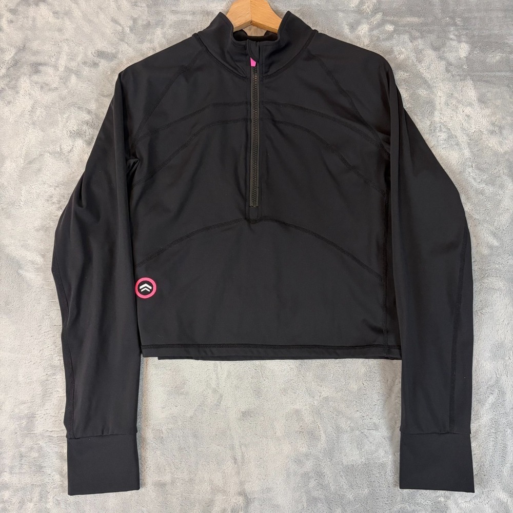 The Ladies Edge 1/4 Zip Pullover Jacket Black Womens XL Gym Stretch Crop